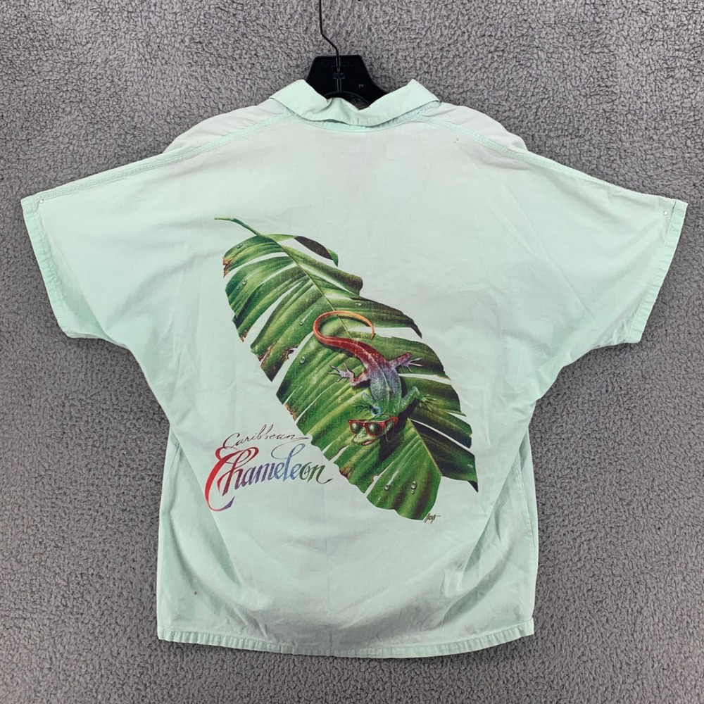 Jimmy Buffett Caribbean Chameleon Soul Button-Up Short Sleeve Shirt Men's Large